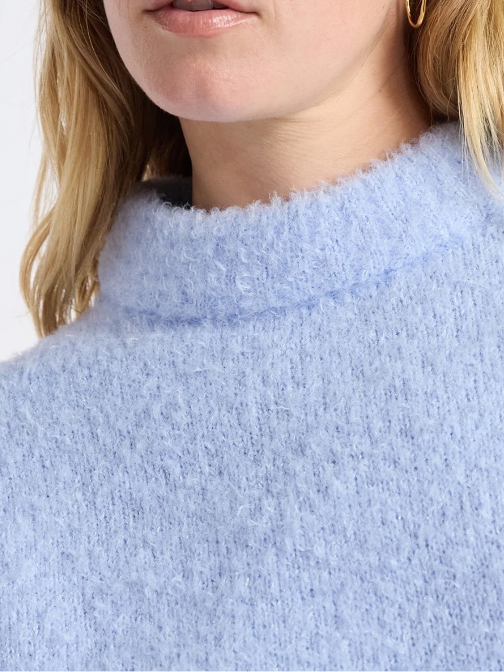 Free Assembly Women's Light Blue Mock Neck Wedge Sweater with Short Sleeves - Picture 3 of 6
